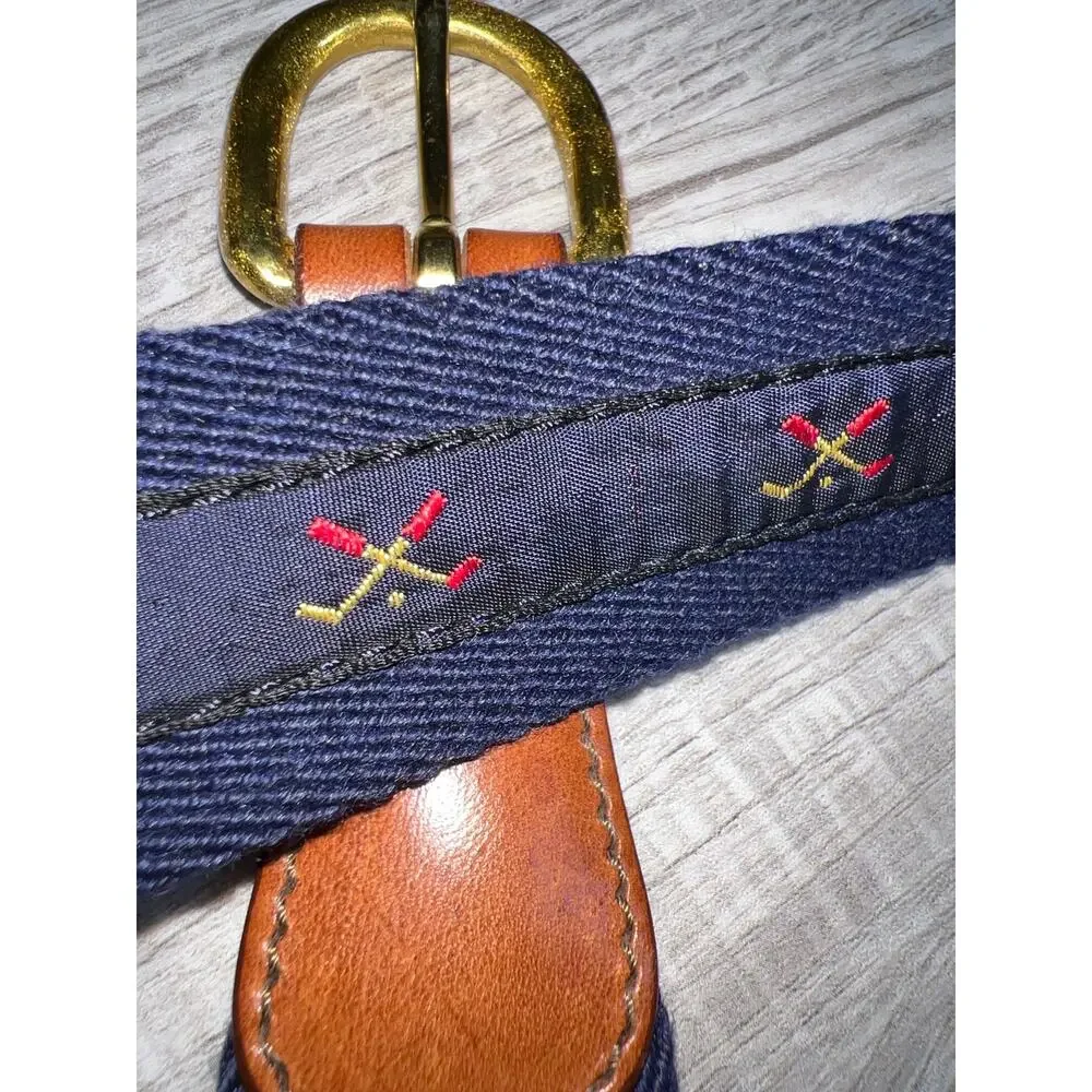 Faconnable vintage preppy-style ribbon belt  navy blue golf clubs made in France